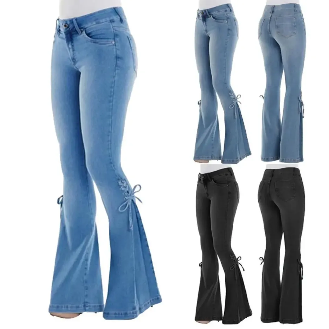 Lace-Up Flare Jeans