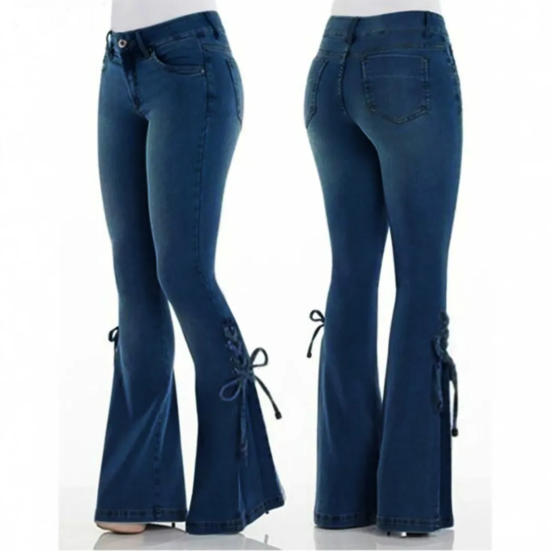 Lace-Up Flare Jeans