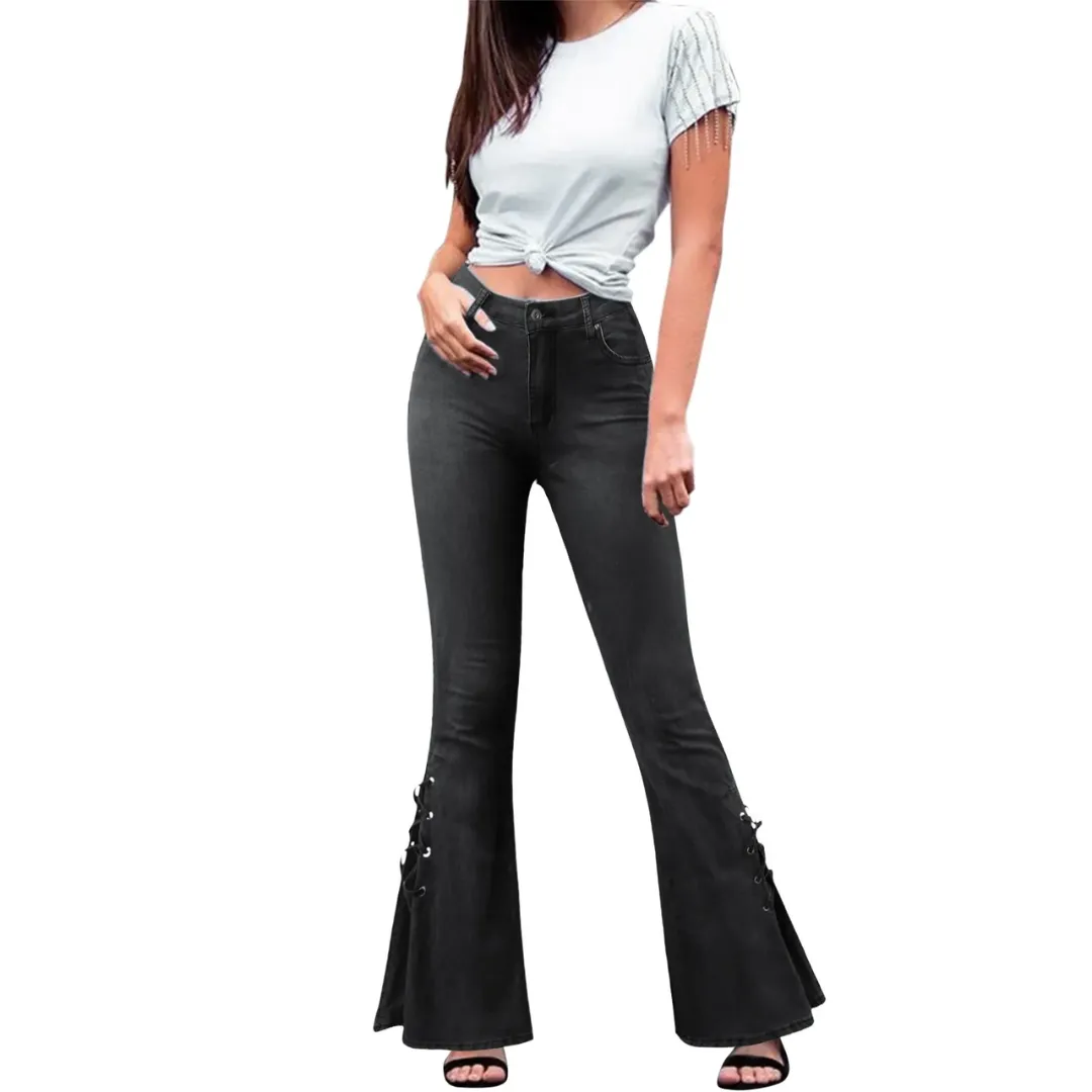 Lace-Up Flare Jeans
