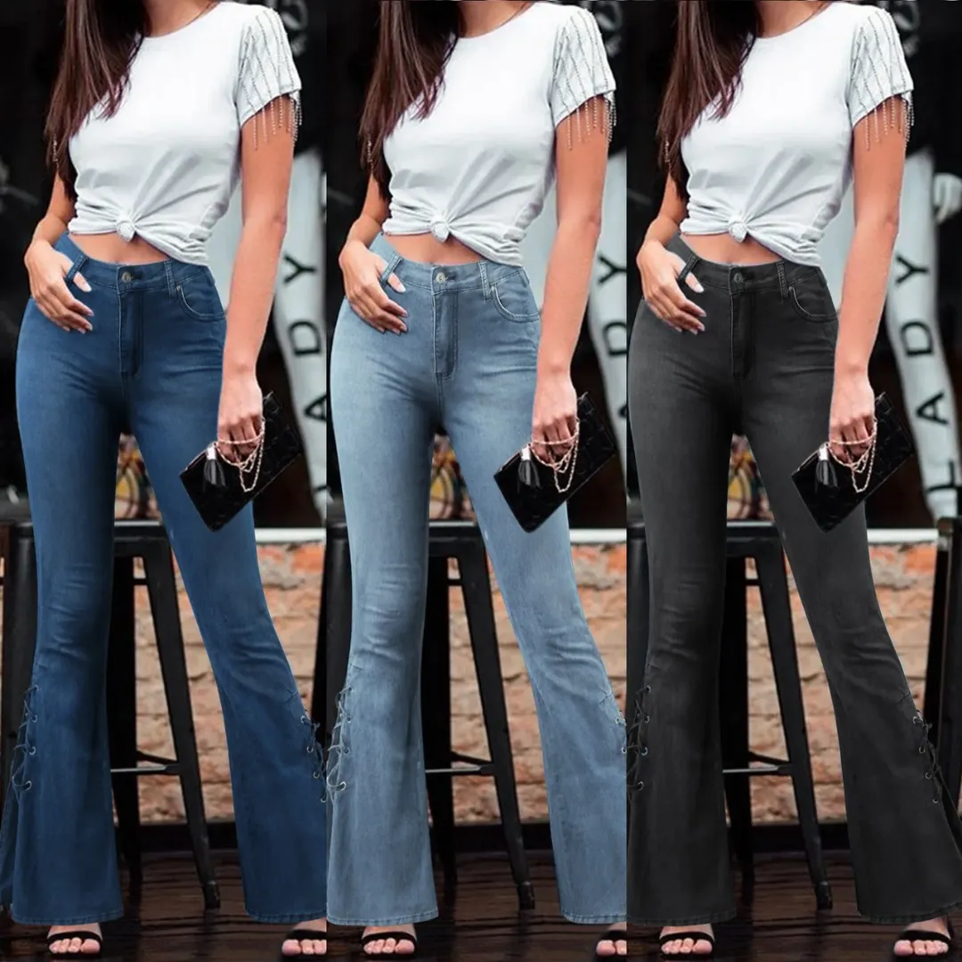 Lace-Up Flare Jeans