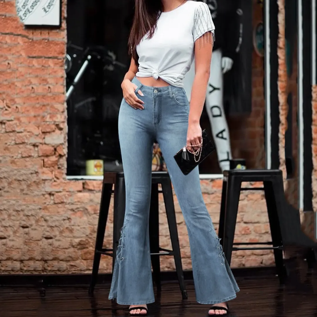 Lace-Up Flare Jeans