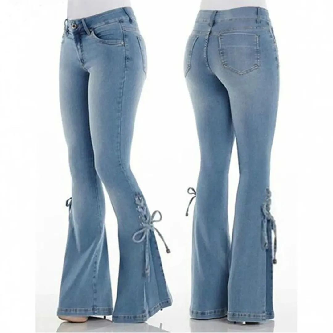 Lace-Up Flare Jeans