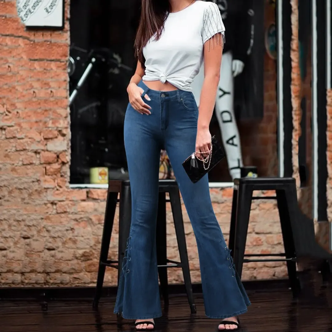 Lace-Up Flare Jeans