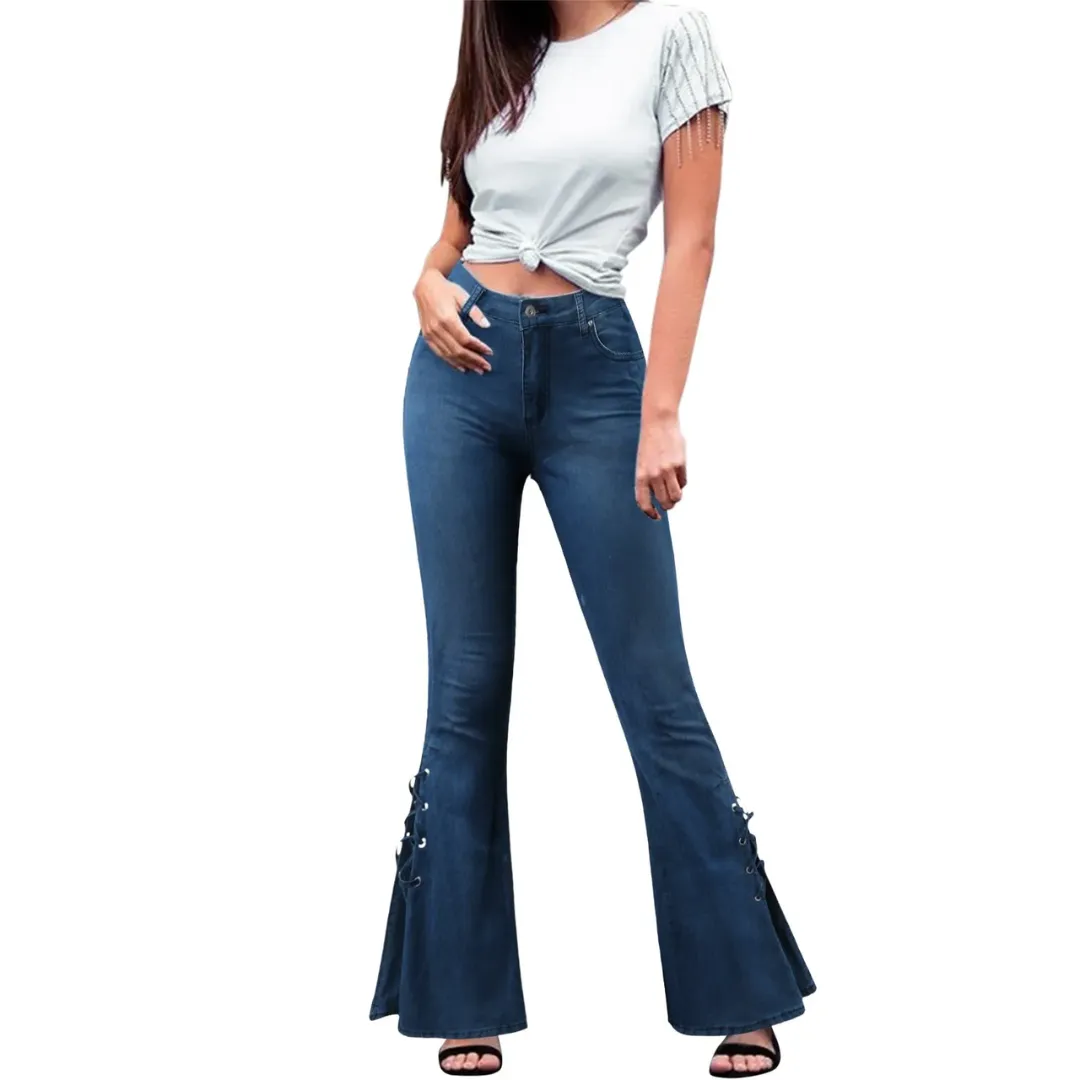 Lace-Up Flare Jeans