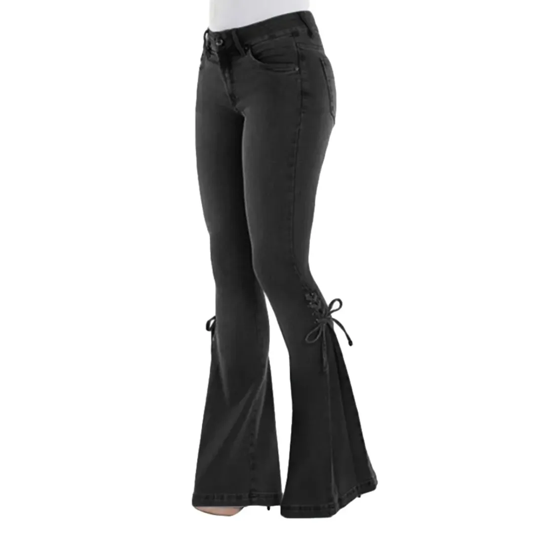 Lace-Up Flare Jeans