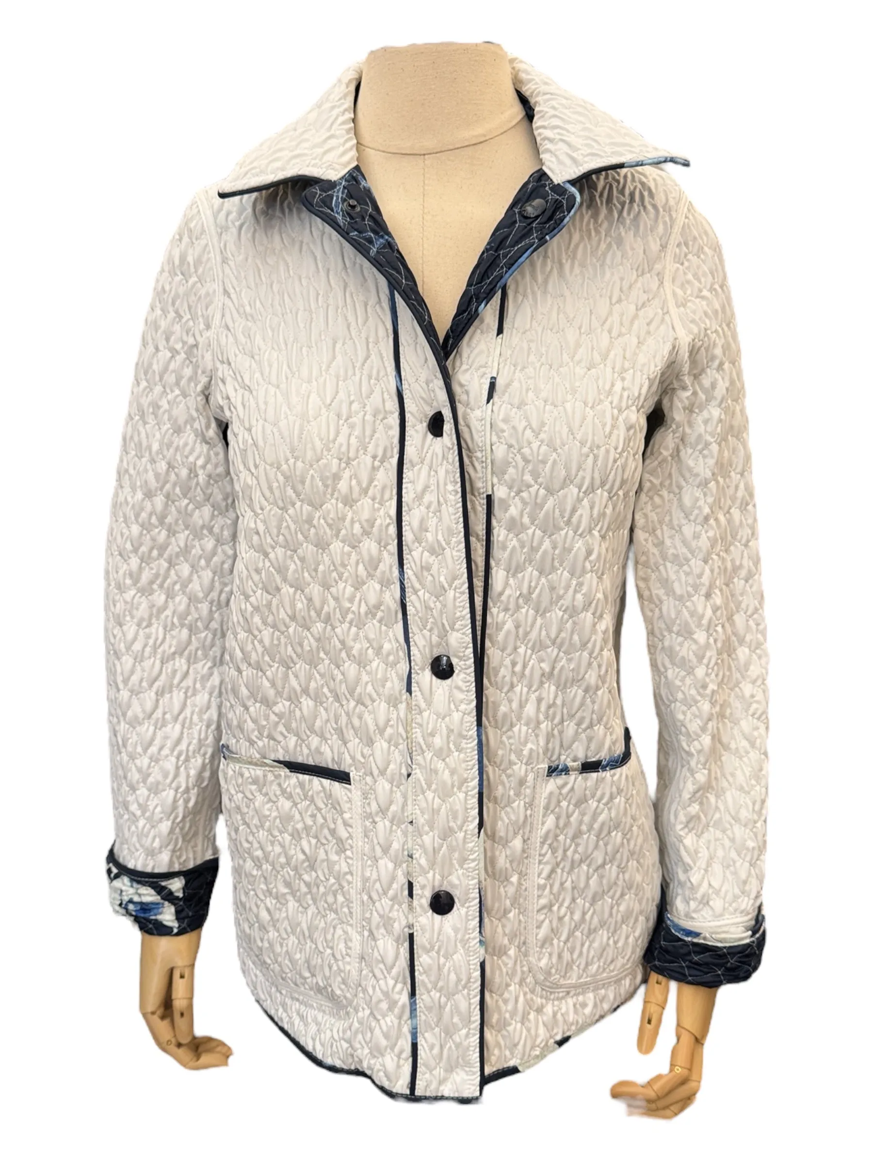 Landi Reversible Quilted Jacket Navy Floral/White