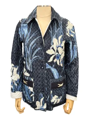 Landi Reversible Quilted Jacket Navy Floral/White