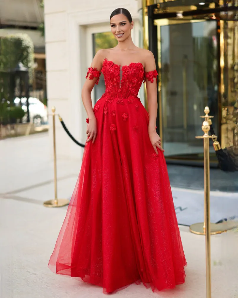 Liana Off Shoulder Corset Gown - Red
