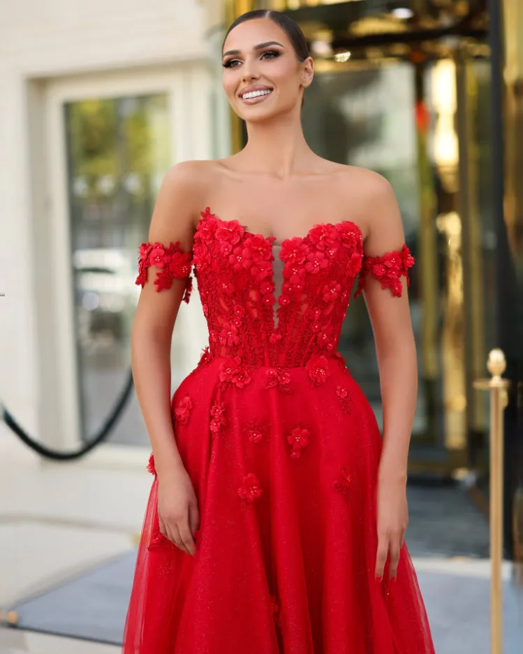 Liana Off Shoulder Corset Gown - Red