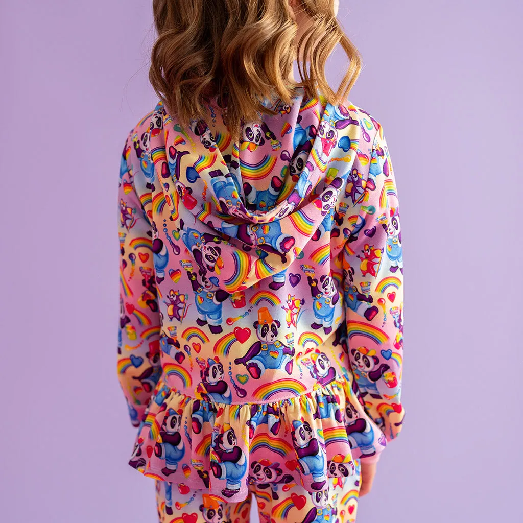 Lisa Frank® Panda Painter French Terry Ruffled Zippered Hoodie