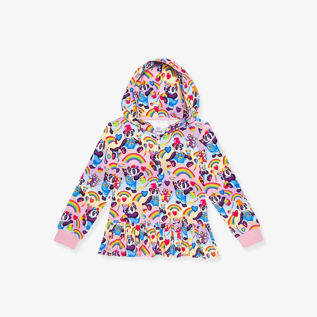 Lisa Frank® Panda Painter French Terry Ruffled Zippered Hoodie
