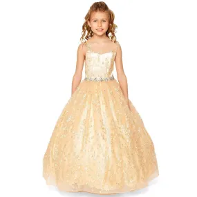 Little Girls Champagne Glitter Embroidered Rhinestone Belt Ball Gown 2-6