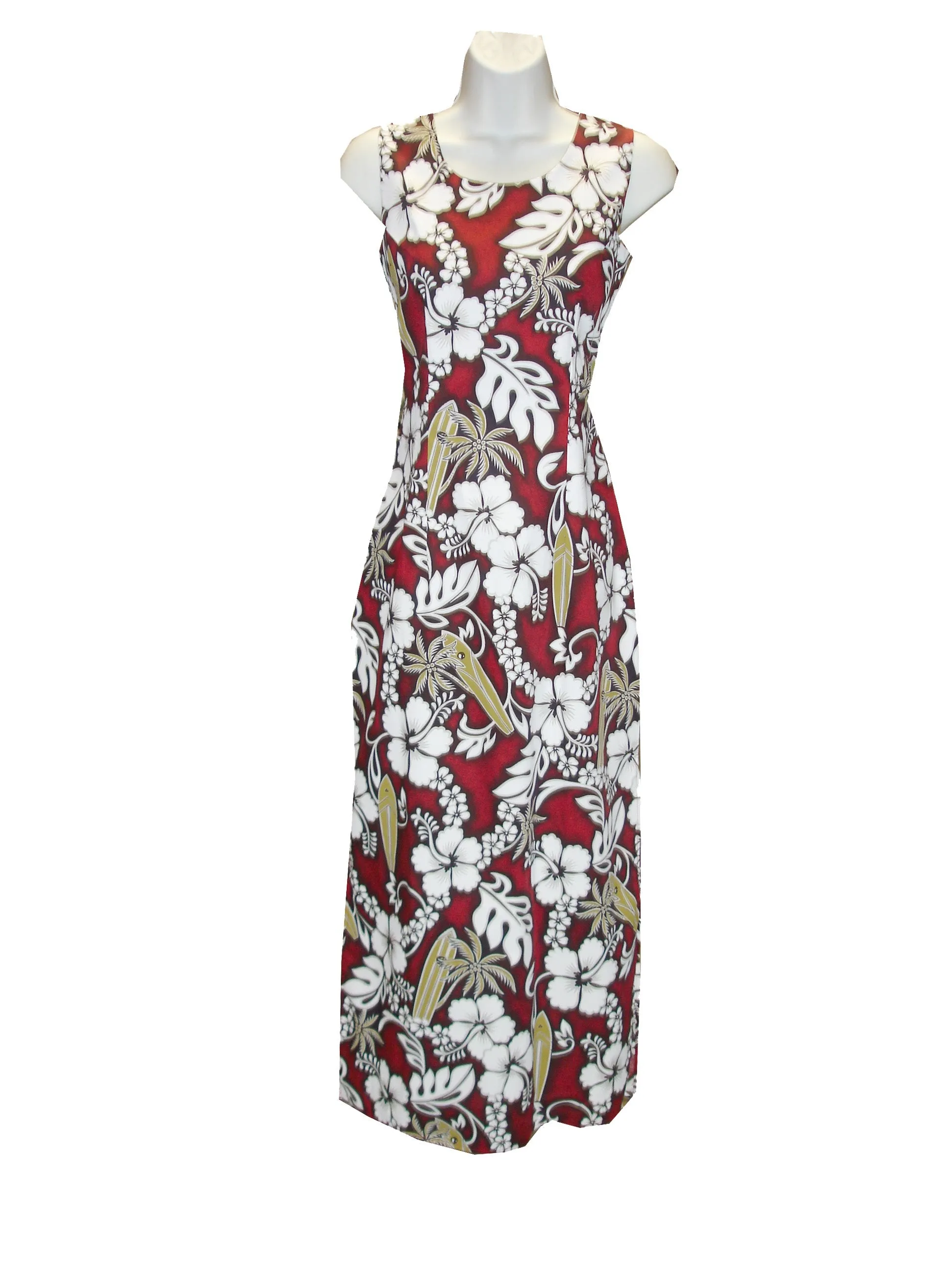 Long Sleeveless Hawaiian Tank Dress Classic Hibiscus