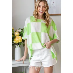Lovin' Life Checkered Waffle Oversized T-Shirt