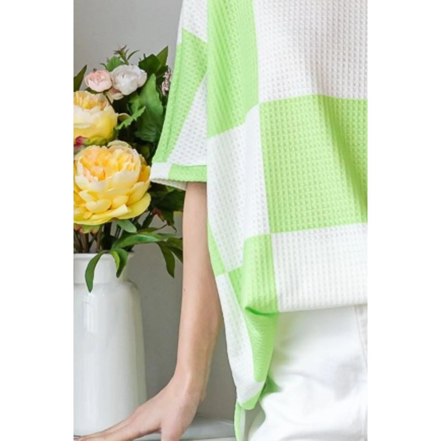 Lovin' Life Checkered Waffle Oversized T-Shirt