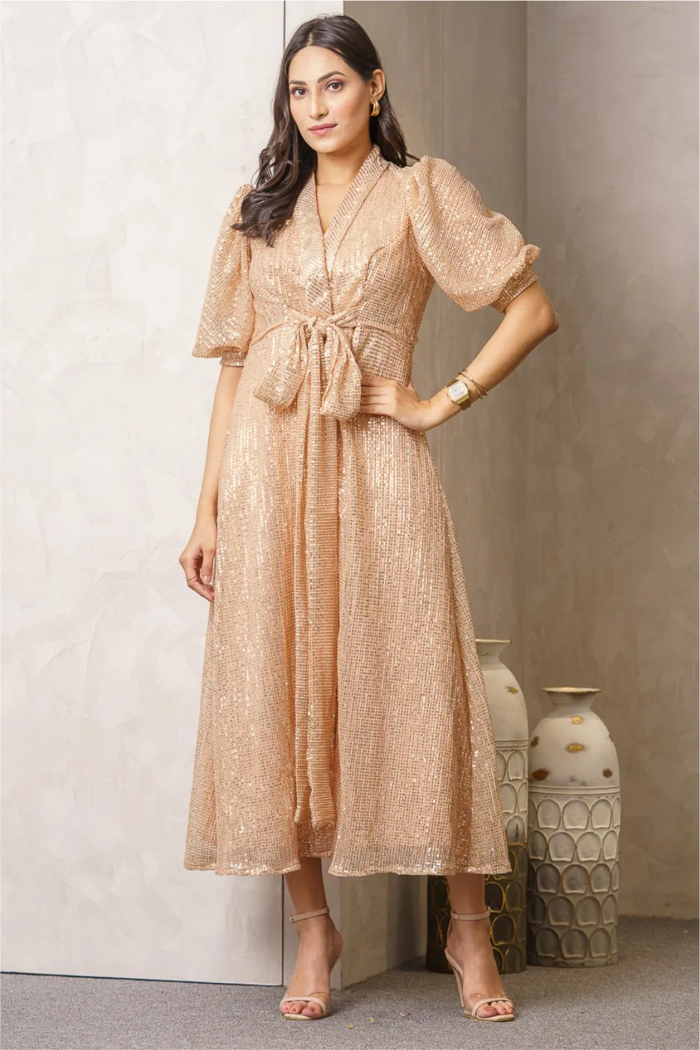 Lulu Beige Sequence Slay Dress