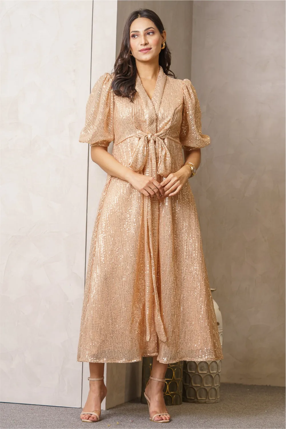 Lulu Beige Sequence Slay Dress
