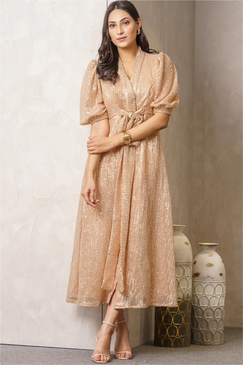 Lulu Beige Sequence Slay Dress
