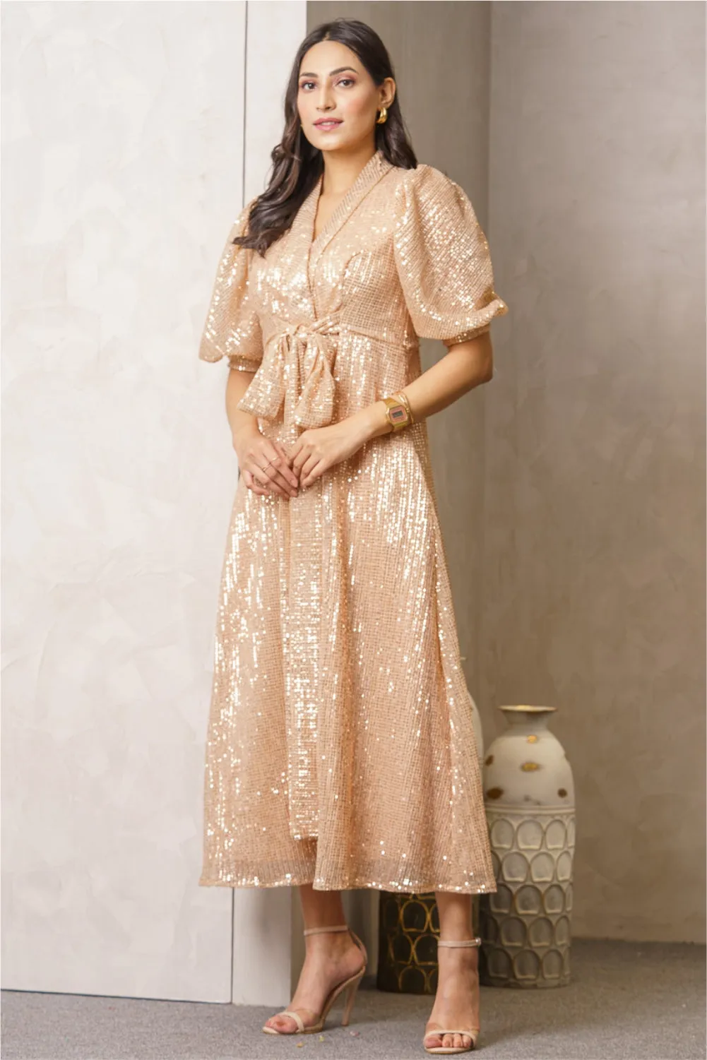 Lulu Beige Sequence Slay Dress