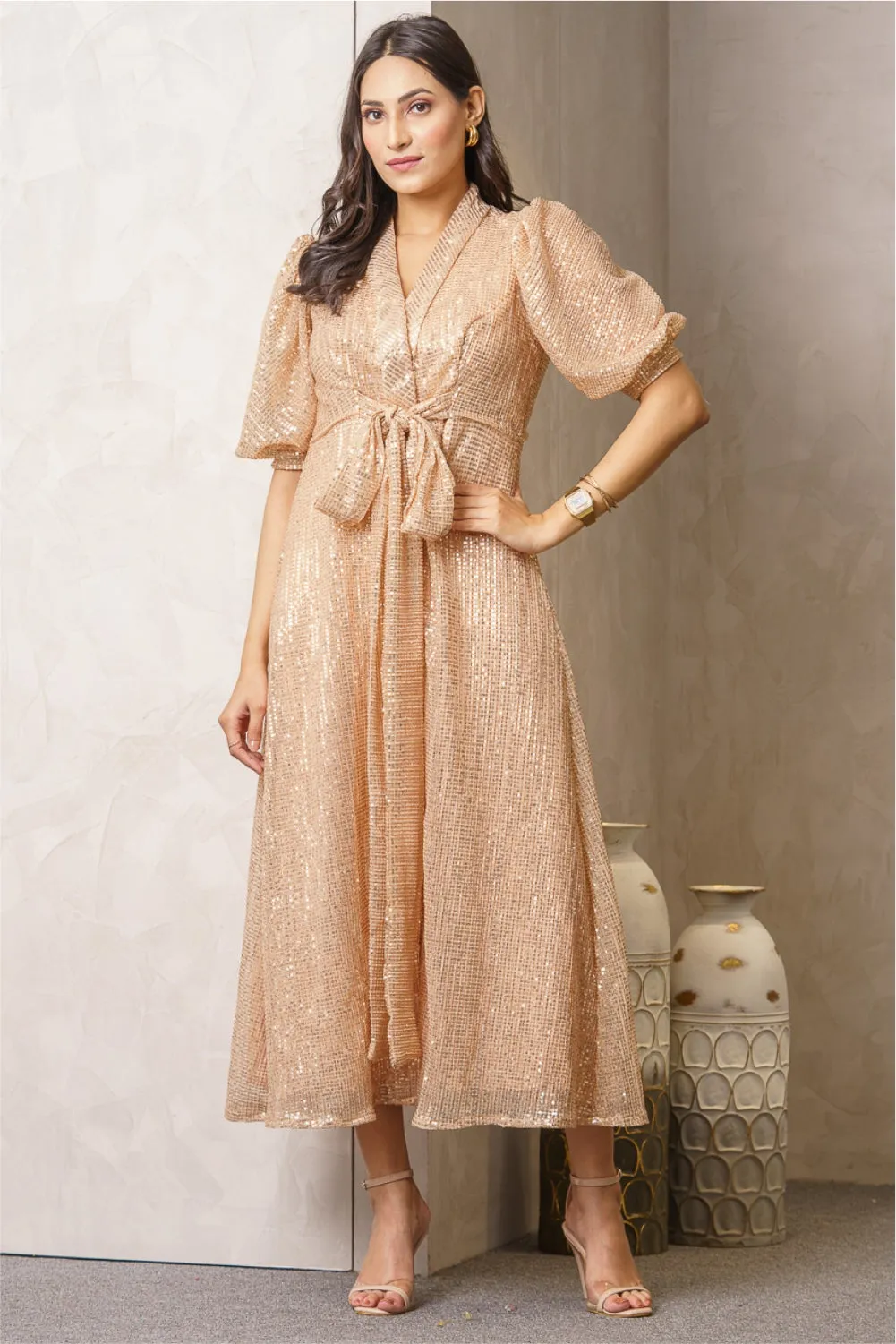 Lulu Beige Sequence Slay Dress