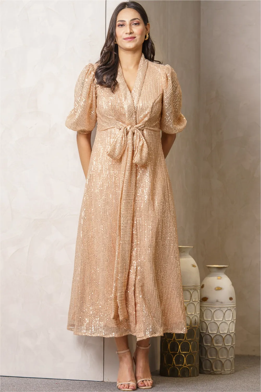 Lulu Beige Sequence Slay Dress