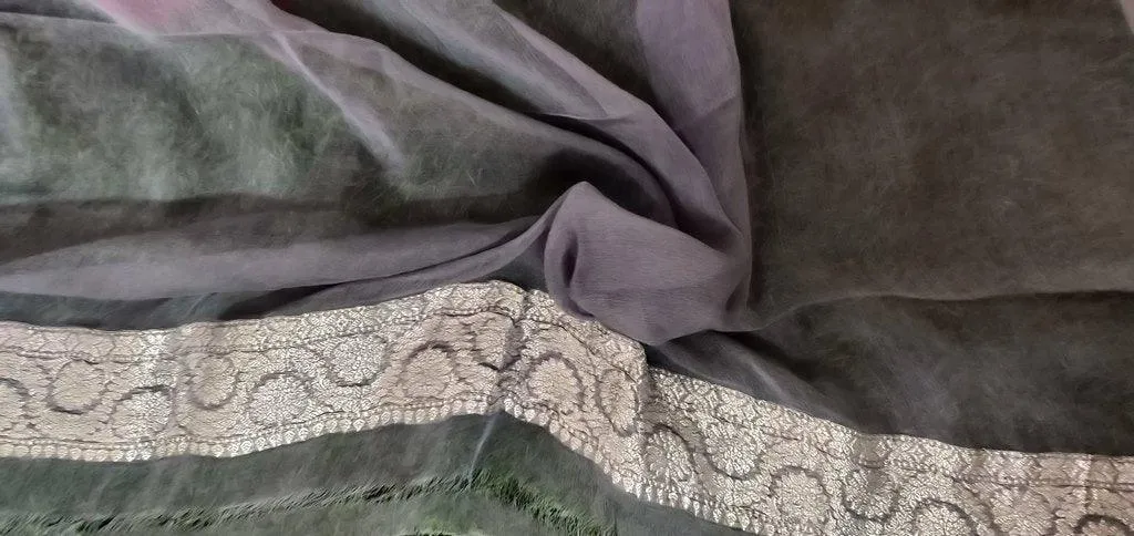 Maroon Grey Banarasi Pure Khaddi Chiffon Saree MK02
