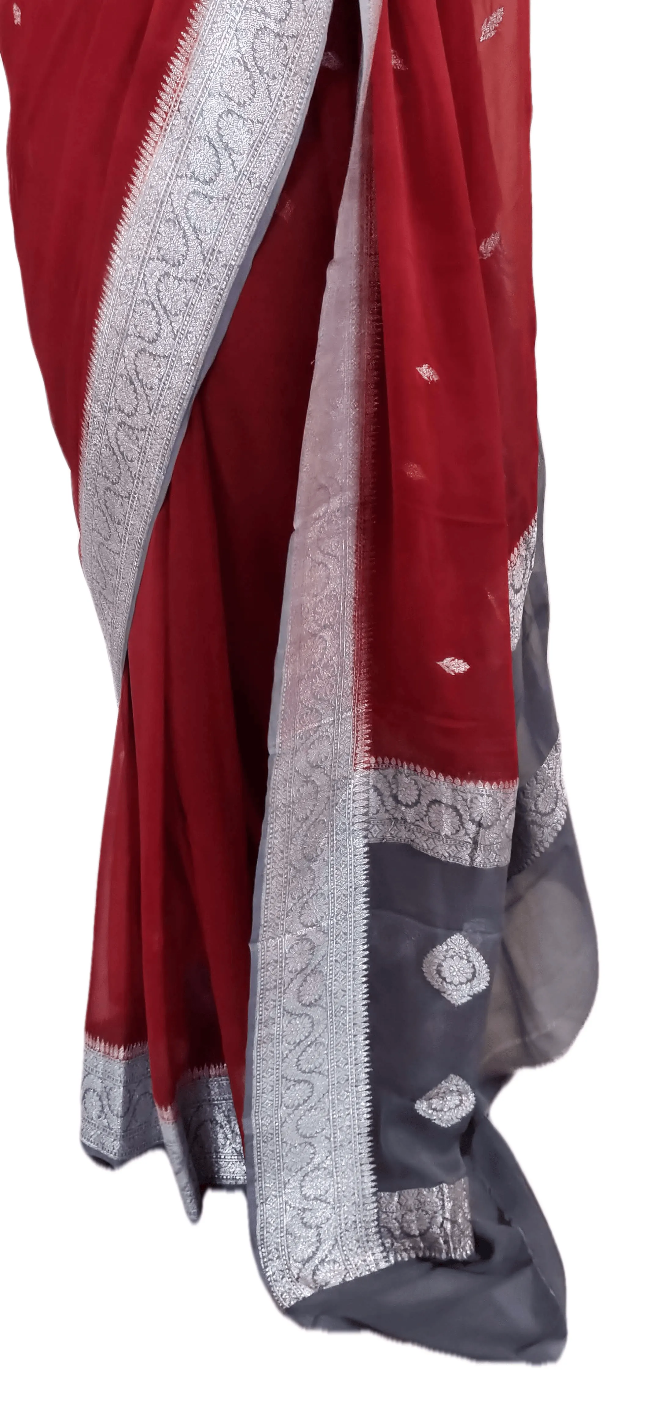 Maroon Grey Banarasi Pure Khaddi Chiffon Saree MK02