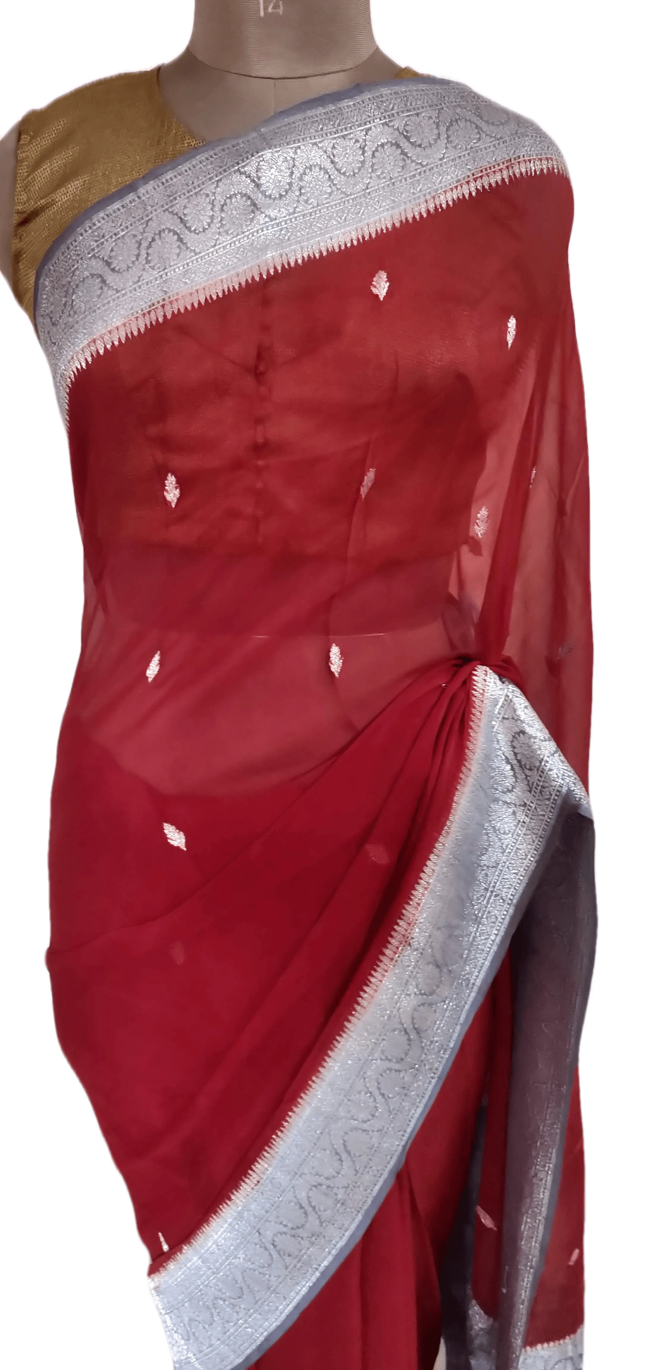 Maroon Grey Banarasi Pure Khaddi Chiffon Saree MK02