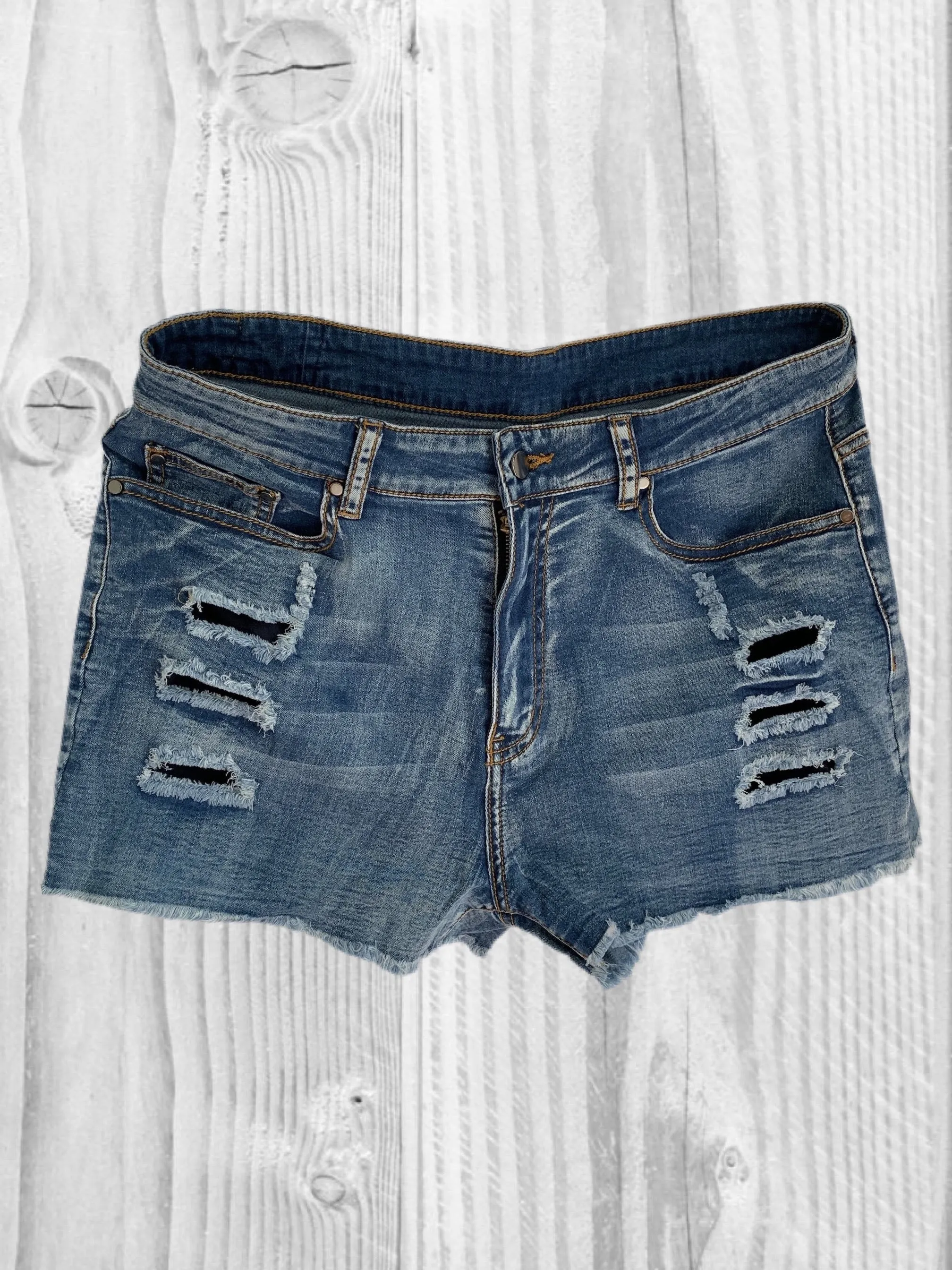 Medium Blue Distressed Denim Shorts