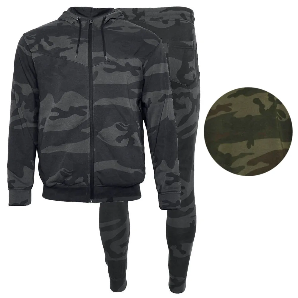 Mens 2-Piece Athletic Set Hoodie Zipper Sweater Jogging Pants Camo Track Suit