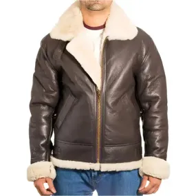 Men's Aviator B3 Dark Brown Sheepskin Bomber Jacket – Classic & Warm