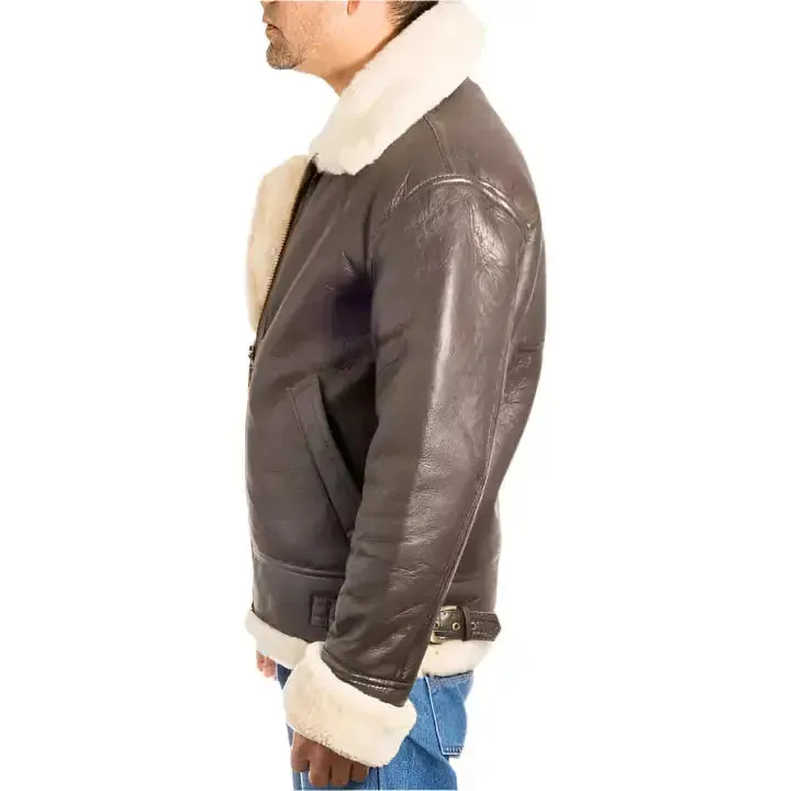 Men's Aviator B3 Dark Brown Sheepskin Bomber Jacket – Classic & Warm