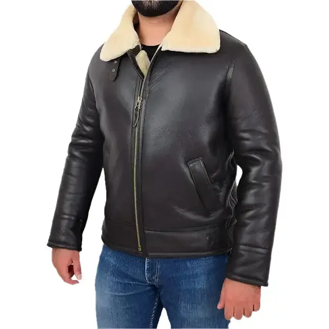 Men's B3 Bomber Aviator Sheepskin Flying Jacket Shearling Coat