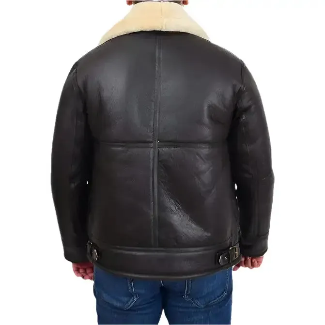 Men's B3 Bomber Aviator Sheepskin Flying Jacket Shearling Coat