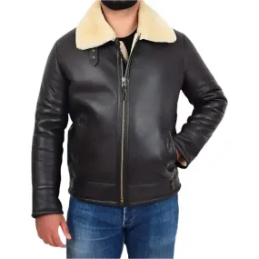 Men's B3 Bomber Aviator Sheepskin Flying Jacket Shearling Coat