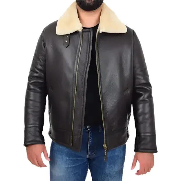Men's B3 Bomber Aviator Sheepskin Flying Jacket Shearling Coat