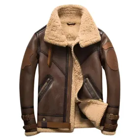 Men's Brown B3 Sheepskin Shearling Bomber Jacket – Warm & Stylish