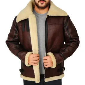 Men's Brown Shearling B3 Bomber Jacket – Classic & Warm Aviator Style