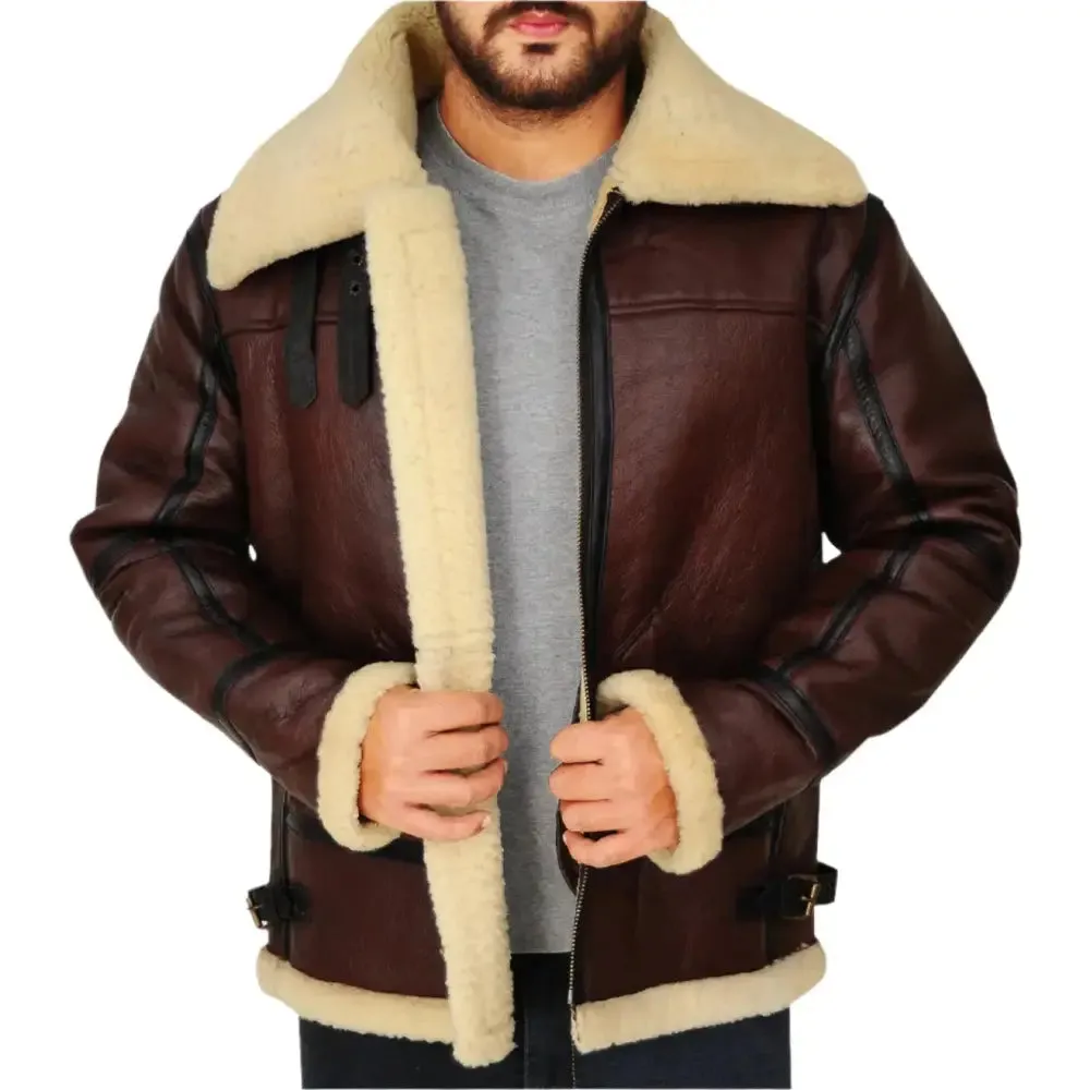 Men's Brown Shearling B3 Bomber Jacket – Classic & Warm Aviator Style