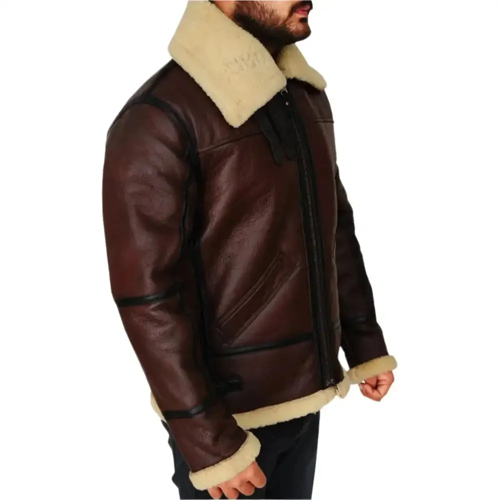 Men's Brown Shearling B3 Bomber Jacket – Classic & Warm Aviator Style