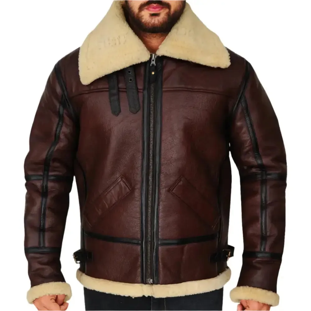 Men's Brown Shearling B3 Bomber Jacket – Classic & Warm Aviator Style