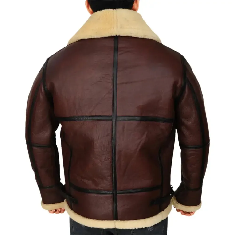 Men's Brown Shearling B3 Bomber Jacket – Classic & Warm Aviator Style