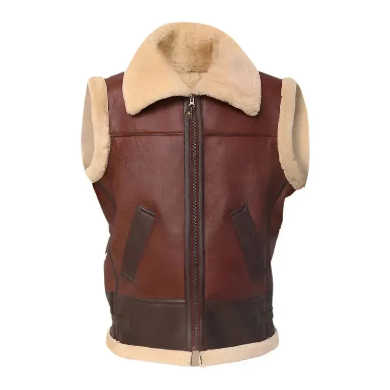 Men's Brown Shearling Leather Vest – Warm & Stylish