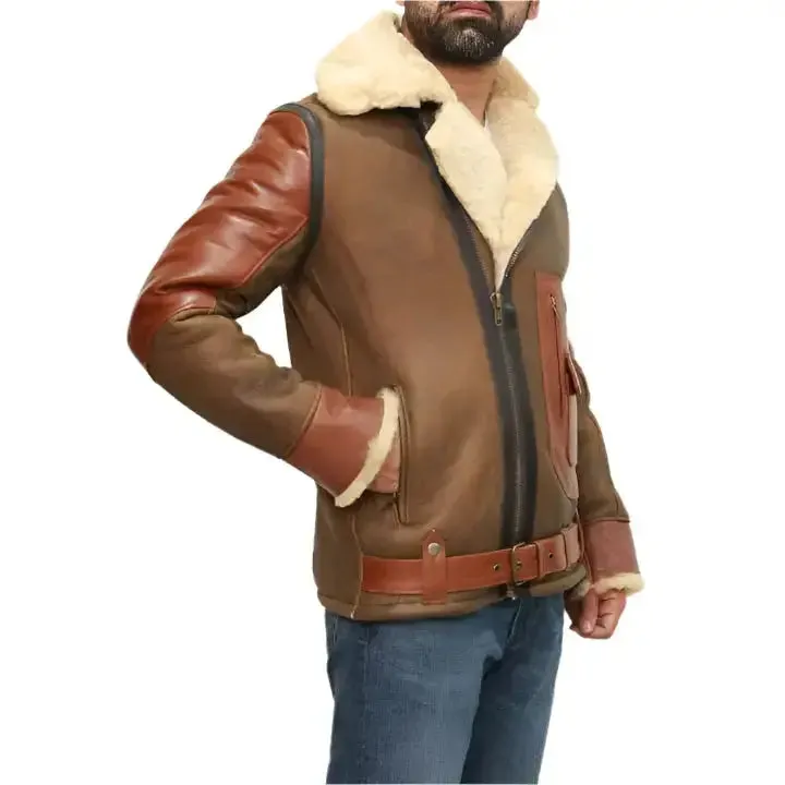 Men's Brown Sheepskin Bomber Jacket – Classic & Warm Style