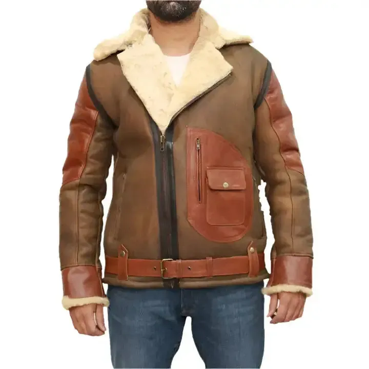 Men's Brown Sheepskin Bomber Jacket – Classic & Warm Style
