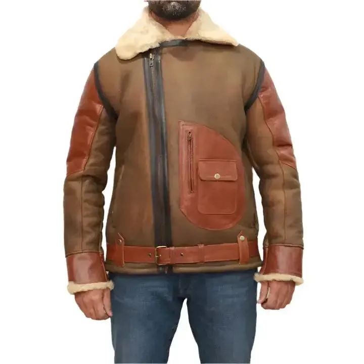 Men's Brown Sheepskin Bomber Jacket – Classic & Warm Style