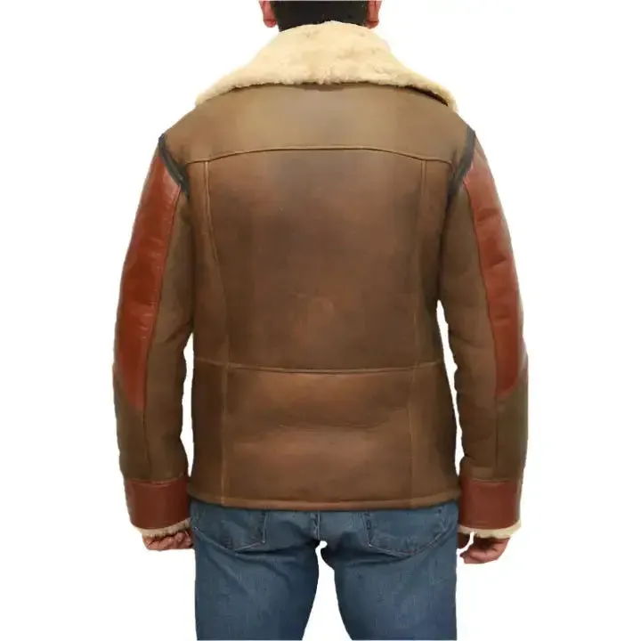 Men's Brown Sheepskin Bomber Jacket – Classic & Warm Style