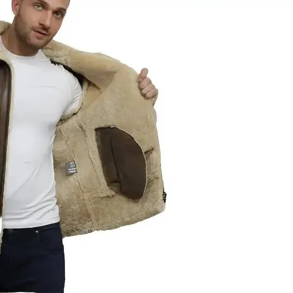 Men's Brown Sheepskin Flying Jacket Classic Aviator Style