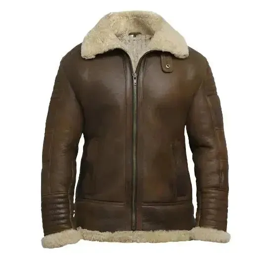 Men's Brown Sheepskin Flying Jacket Classic Aviator Style
