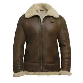Men's Brown Sheepskin Flying Jacket Classic Aviator Style